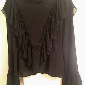 MOD flare sleeve black chiffon Long Sleeve Top